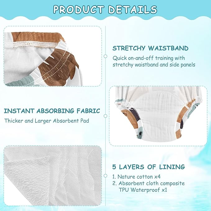 Toddler Potty Training Underwear Cotton Absorbent Soft Baby Girl Boy Potty Training Pant 2T-5T