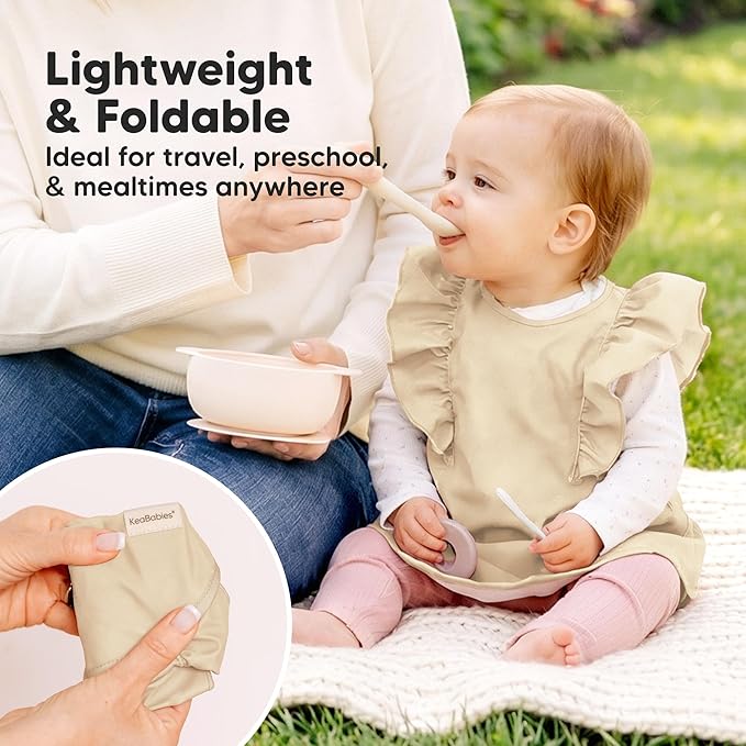 KeaBabies Waterproof Bibs for Baby Girl,Boy – 2-Pack Lightweight, Large Baby Bibs for Eating, Wearable Food Catcher, 6-12 Months Infant Feeding Essentials, Smock for Toddlers 1-3, Kids (Terracotta)