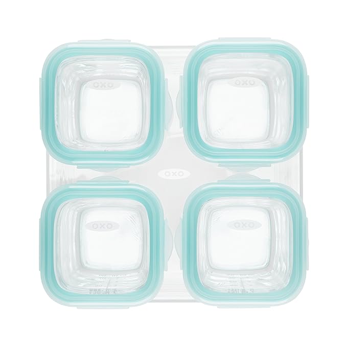 OXO Tot Glass Baby Blocks Food Storage Containers, Teal, 4 oz (Pack of 2)