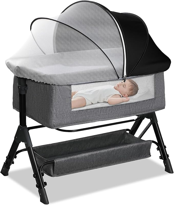Bassinet Cover for Cats - Blackout Breathable Mosquito Net for Baby Bedside Sleepers & Travel Cribs, 2-Way Zipper Bug Canopy Tent to Block Light & Keep Cats Out (Black-Small)