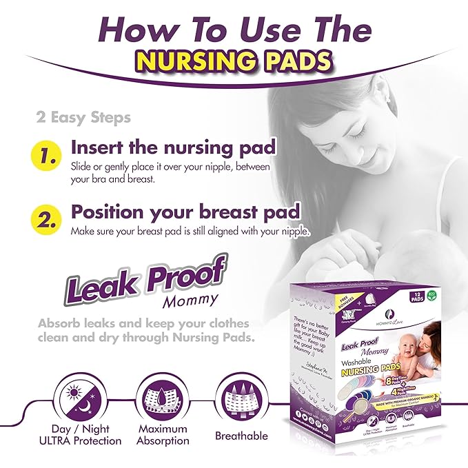 Best Organic Nursing Pads | Washable, Super Soft & Hypoallergenic | 12 Bundle Pack with Daytime and Overnight Protection in One Box + Laundry Bag + Carrying Pouch with Waterproof Pockets