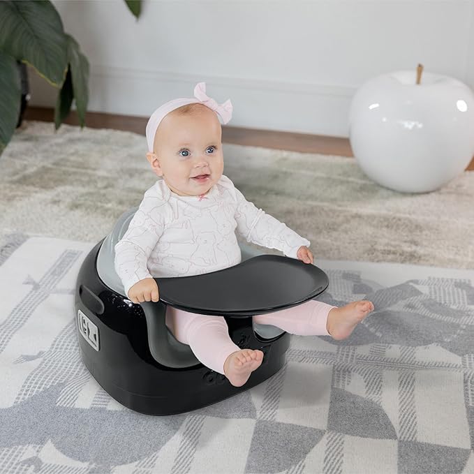 Bumbo 2 Pack 3-in-1 Multi-Seat for 6 to 36 Months, Travel Baby Feeding and Play Floor Seat, All-in-One Portable Booster with Tray & Toddler High Chair, Black/Cool Grey