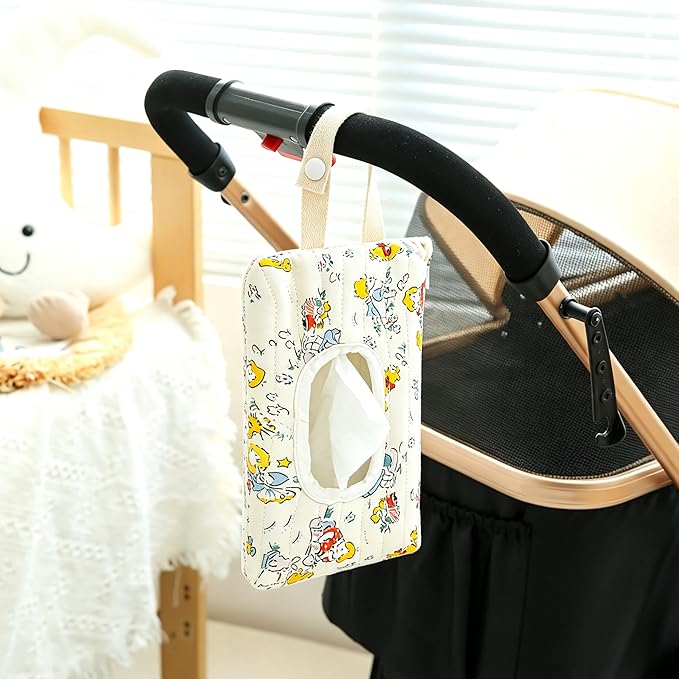 Quilted Baby Wipe Holder Floral Diaper Pouch Portable Quilted Wipes Bag for Car, Stroller