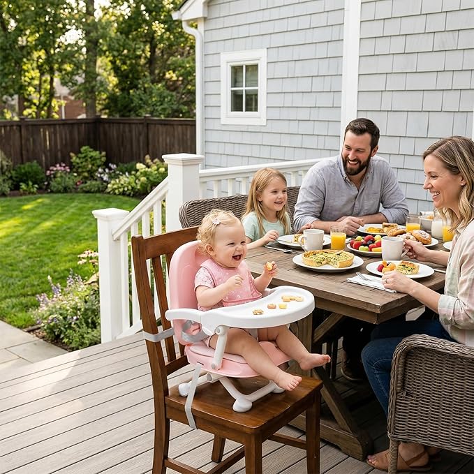 Baby Booster Seat for Dining Table with Removable Tray & Cushion, 3in1 Portable Toddler Booster Seat, 4 Height Adjustable Travel High Chair for Babies and Toddlers
