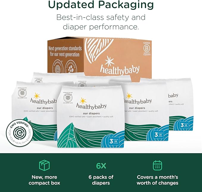 Our Diapers | The First EWG Verified & Microbiome-Friendly Diaper | Size 3 (16-28 lbs) 168 Count | 12-Hour Leak Protection | Made with Organic Cotton & Plant-Derived Materials | Totally Chlorine Free
