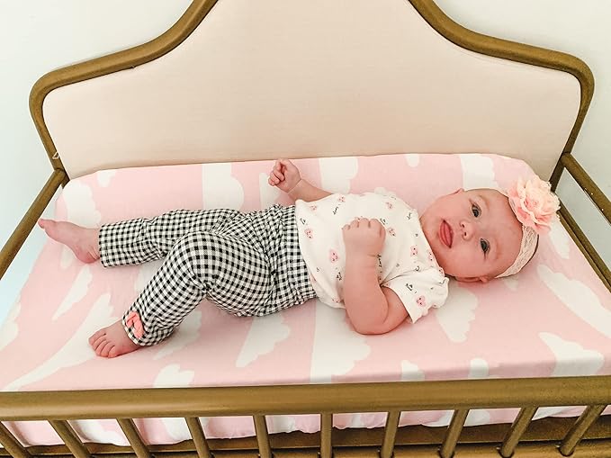 Premium Baby Changing Pad Covers 4 Pack – Girl – Pure Cotton Machine Washable Pink and White Changing Table Cover – Diaper Changing Pad Cover Sheets
