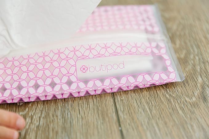 Butipods Reusable Stay Moist Wet Wipe Pouch | Slim Case Travel Holder | Great for Hand and Face Wipes | Set of 2 (Blush Pink Tiles)