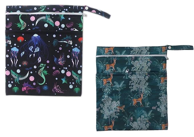 2PCS Wet Dry Bag Baby Cloth Diaper Nappy Bag Reusable with Two Zippered Pockets (NB04)