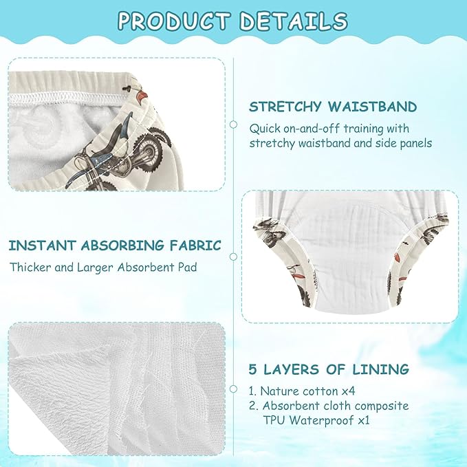 Toddler Potty Training Underwear Cotton Absorbent Soft Baby Girl Boy Potty Training Pant 2t-5t