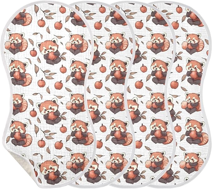 vvfelixl Cartoon Cute Red Panda Eat Fruit Burp Cloths for Baby Boy Girls Baby Washcloths Burp Rags 1 Pack