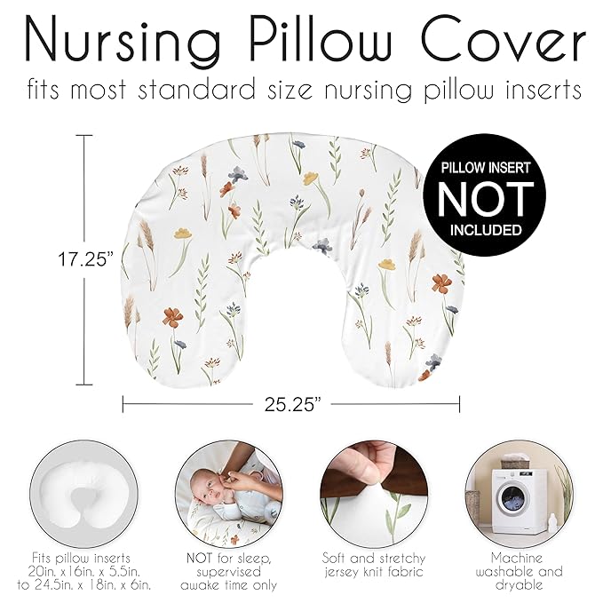 Sweet Jojo Designs Boho Floral Garden Flower Girl Nursing Pillow Cover Baby Breastfeeding Slipcover Infant Newborn Nursery Bottle Breast Feeding Pillowcase Pillow NOT Included Watercolor Bohemian Chic