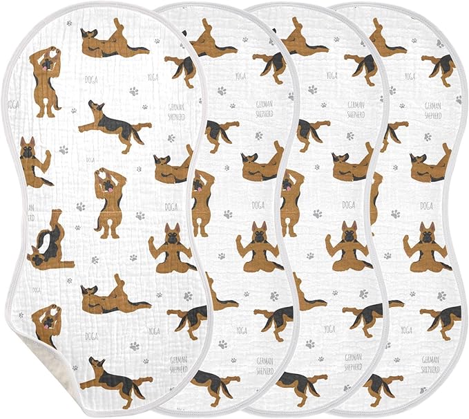vvfelixl Muslin Burp Cloths Yoga Dogs German Shepherd Baby Washcloths for Baby Girl Boys 2 Pack