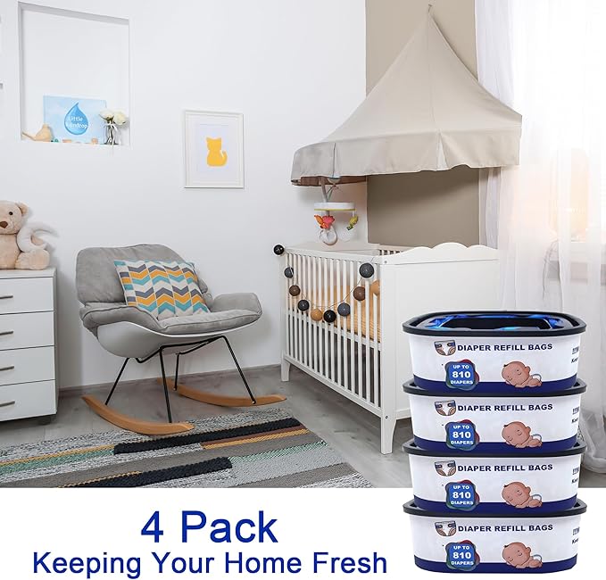 Square Diaper Refill Bags Compatible with Genie Diaper Compact and Select Pails,Hold up to 810 Newborn Sized Diapers Per Refill,4 Pack