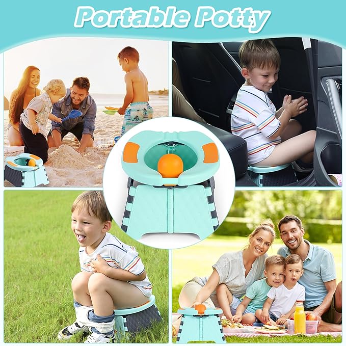 Travel Potty for Toddlers, Portable Potty Chair with Bag & 30 Pouches - Kids Toilet for Car, Camping, Indoor Outdoor - Splash-Proof Design, Easy Clean Training Seat (Blue)