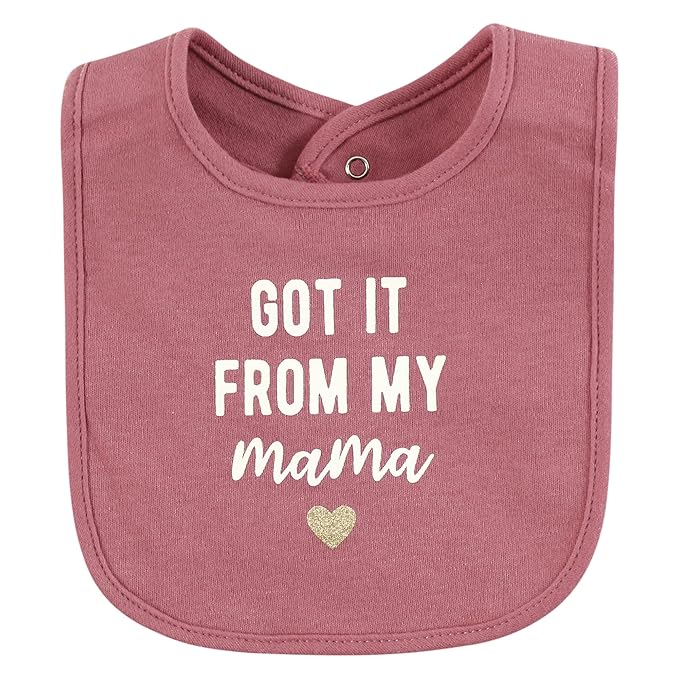 Hudson Baby Infant Girl Cotton Bibs, Mama Mauve Sage Rose, One Size