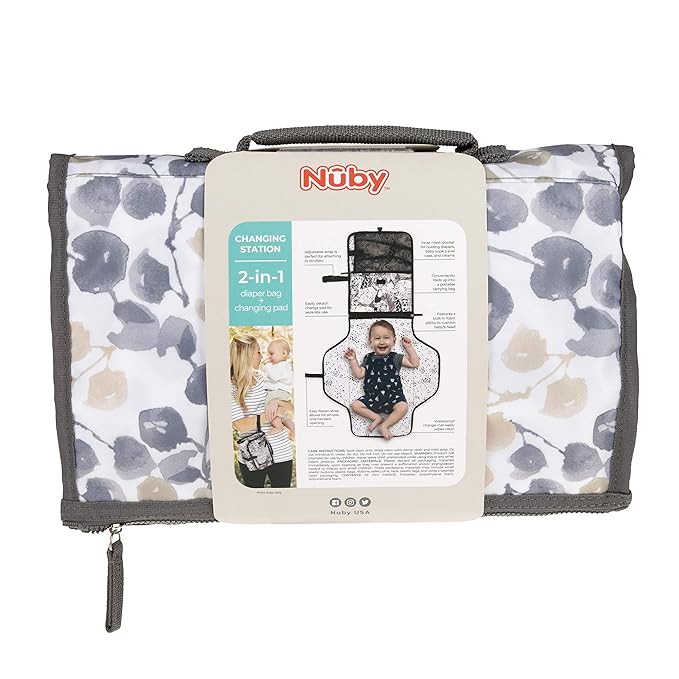 Nuby Portable Baby Changing Pad Station, Quick Wipe Clean Changing Mat with Built-in Pillow, Floral Print