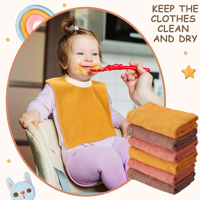 Foaincore 6 Pcs Pullover Baby Bibs Cotton Terry Toddler Absorbent Infant for Feeding and Drooling Towel Bib (Warm Color)