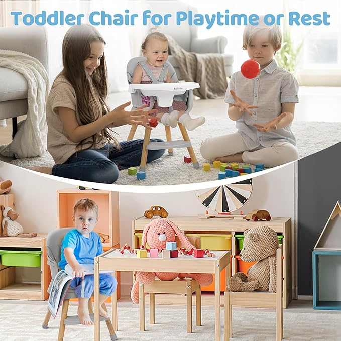 Ezebaby 6 in 1 Wooden High Chairs for Babies and Toddlers, Convertible Portable High Chair, Booster Seat for Dining Table,Toddlers Chair with Adjustable Legs & Dishwasher Safe Tray