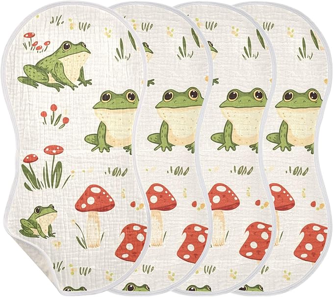 Frog Forest Mushrooms Burp Cloths Baby Boys Girls Absorbent Soft Cotton Burping Cloths Rags 2 Pack