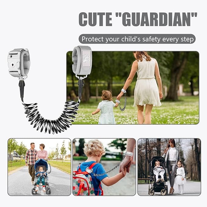 Toddler Harness Walking Leash- Child Anti Lost Wrist Link - Child Safety Harness - Upgrade with Reflective(6.5ft) - for Boys and Girls,Not Easy to Open Without Key (Cool Black)