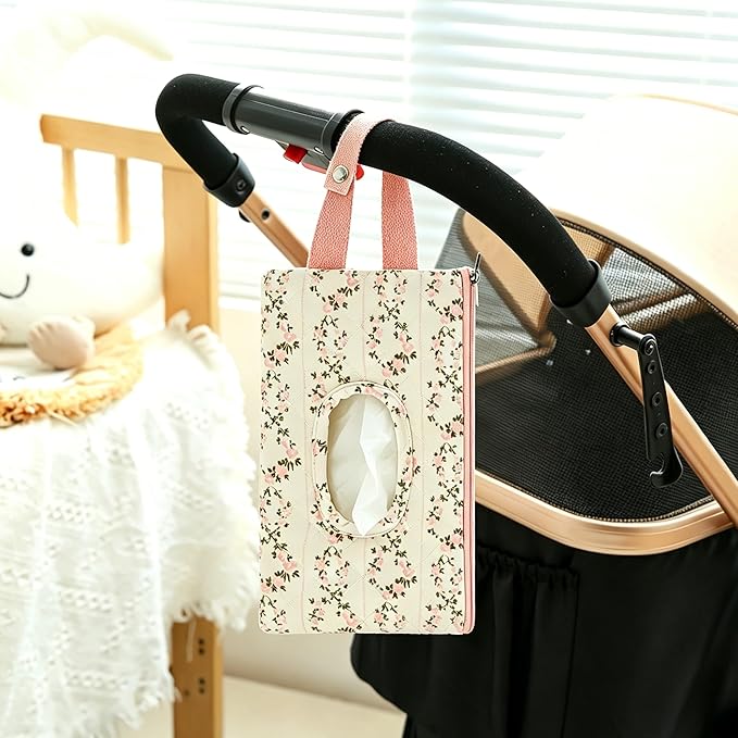 Quilted Baby Wipe Holder Floral Diaper Pouch Portable Quilted Wipes Bag for Car, Stroller