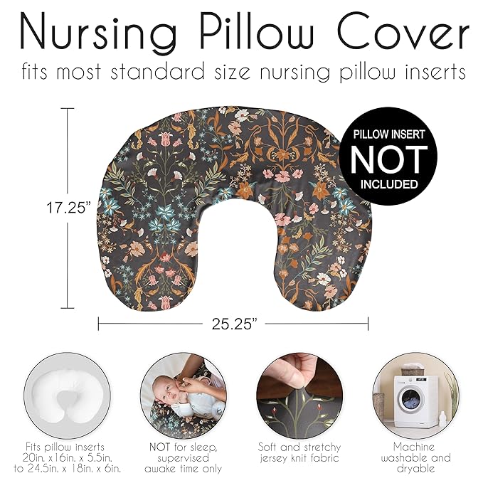 Sweet Jojo Designs Boho Wildflower Vintage Floral Girl Nursing Pillow Cover Baby Breastfeeding Slipcover Infant Newborn Nursery Bottle Breast Feeding Pillowcase Pillow NOT Included Bohemian Farmhouse