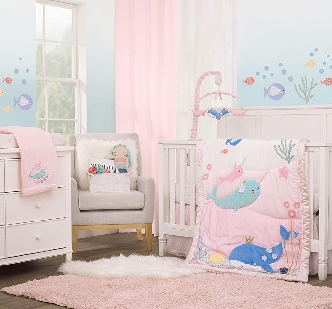NoJo Under the Sea Whimsy Pink Narwhals Super Soft Changing Pad Cover