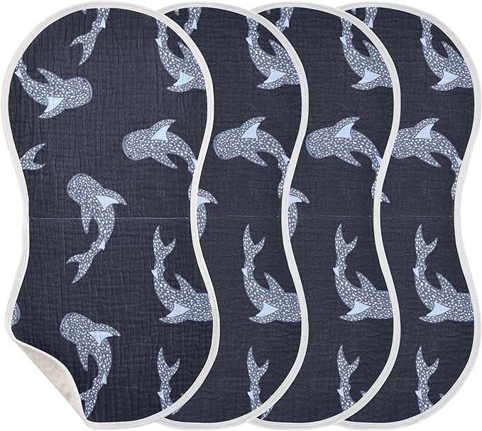 Sea Whale Sharks Burp Cloths Baby Boys Girls Absorbent Soft Cotton Burping Cloths Rags 2 Pack