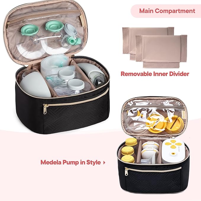 Fasrom Wearable Breast Pump Bag Compatible with Momcozy, Medela and Elvie Hands Free Pumps, Portable Carrying Case with Waterproof Mat for Working Moms Travel, Black (Bag Only, Patent Design)