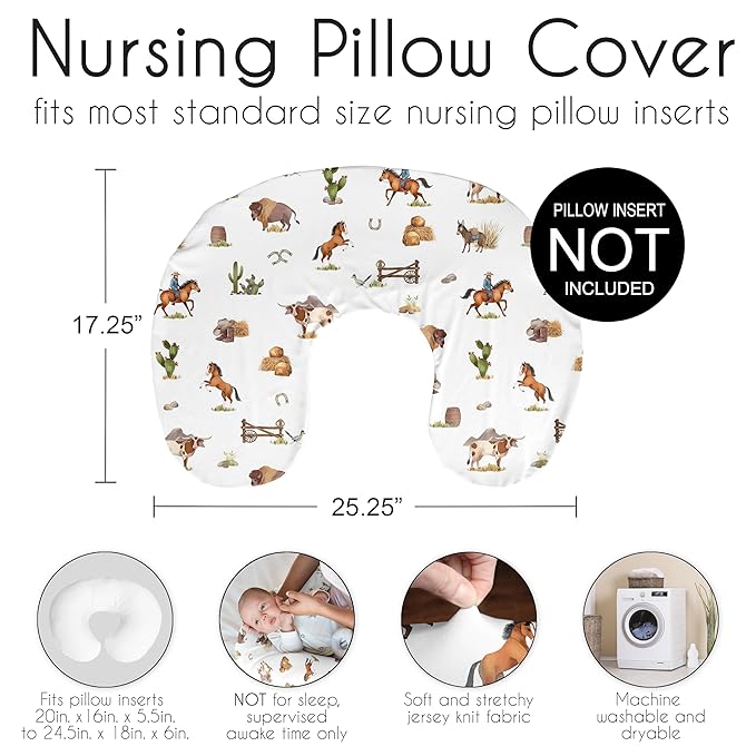 Sweet Jojo Designs Western Cowboy Boy Nursing Pillow Cover Baby Breastfeeding Slipcover Infant Newborn Nursery Bottle Breast Feeding Pillowcase (Pillow NOT Included) Wild West Horse Cow Farm Animal