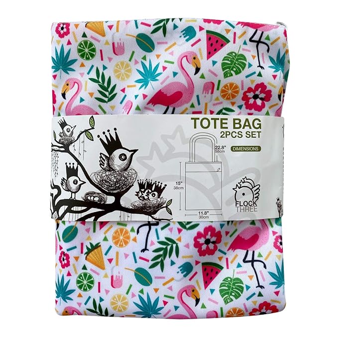 FLOCK THREE 2pcs Wet Dry Bag Waterproof Tote Reusable Wet Clothes Baby Diapers Stroller Swimsuit Travel Small Larger Electronics Toiletries Pouch Flamingo