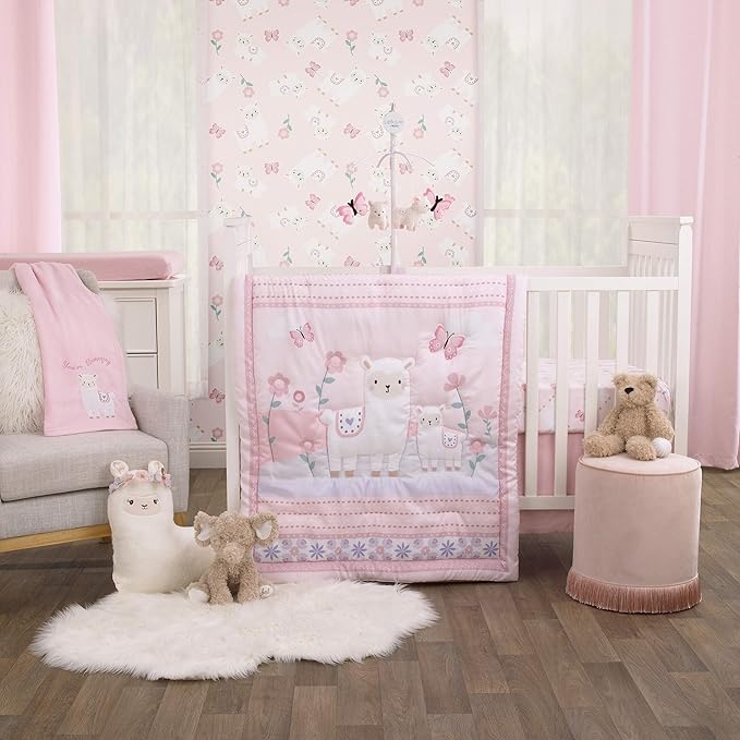 Little Love by NoJo Sweet Llama & Butterflies Pink Super Soft Changing Pad Cover, Pink, Ivory