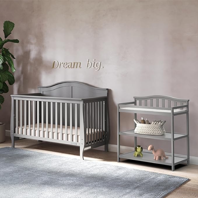 Child Craft Arch Top Infant Changing Table, Water-Resistant Pad and Safety Strap, Anti-Tip Kit Included to Prevent Tipping, Non-Toxic, Baby Safe Finish (Cool Gray)
