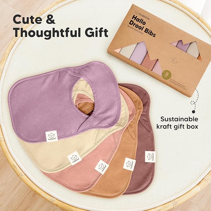 KeaBabies 8-Pack Bibs for Baby Girl, Boy - Pullover Large Baby Bibs for Drooling and Teething Infant, Newborn, Soft & Absorbent Organic Cotton, Long Torso Coverage Keep Toddler Clean & Dry (Mauve)