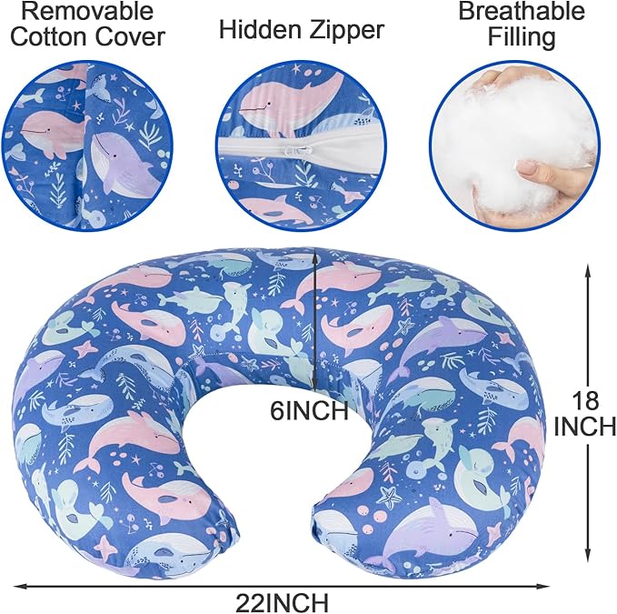 x-vesolje Nursing Pillow, Breastfeeding Pillow with Removable Cover, Ergonomic Breast Feeding Pillow, Baby Feeding Support Pillow for Mom Easier Breastfeeding- Original Size/Whale