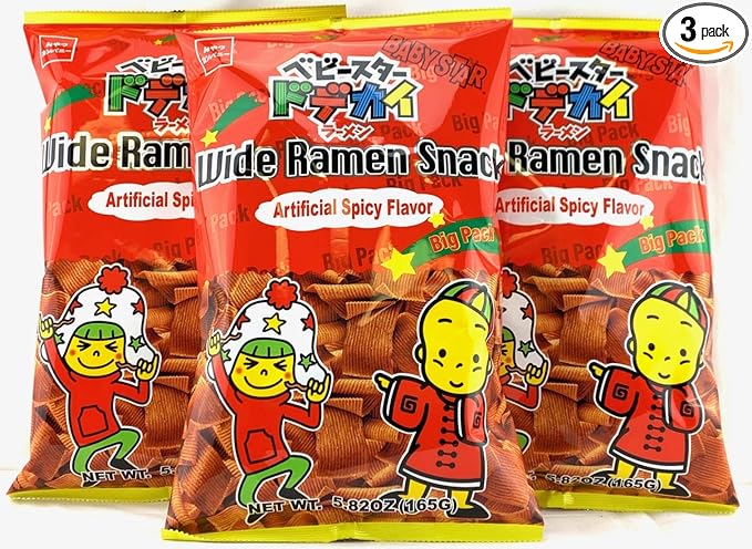 Baby Star WIDE Ramen Snack Big Pack Pack of 3 (Spicy Flavor 5.82oz)
