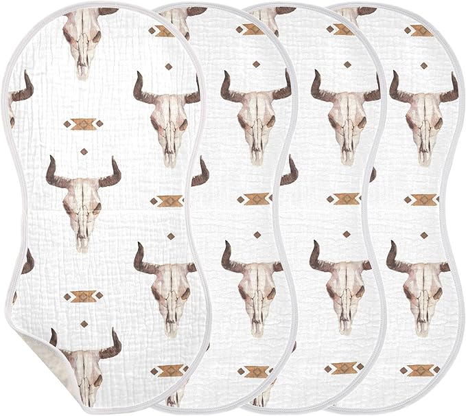 Western Bull Skull Burp Cloths Baby Boys Girls Absorbent Soft Cotton Burping Cloths Rags 2 Pack