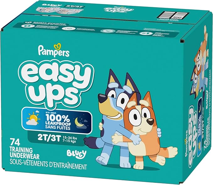 Pampers Training Pants - Easy Ups Boys & Girls Bluey - Size 2T-3T, 74 Count, Children's Potty Underwear (Packaging May Vary)