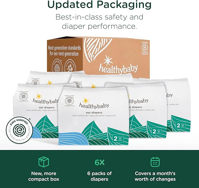 Our Diapers | The First EWG Verified & Microbiome-Friendly Diaper | Size 2 (12-18 lbs) 186 Count | 12-Hour Leak Protection | Made with Organic Cotton & Plant-Derived Materials | Totally Chlorine Free