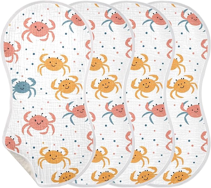 vvfelixl Baby Burp Cloths Colorful Crab Baby Newborn Cotton Burping Cloths Set Babys Washcloths 4 Pack
