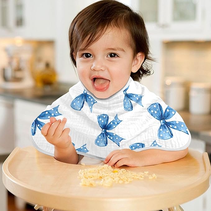 Blue Ribbons Bow Cute Burp Cloths Baby Boys Girls Absorbent Soft Cotton Burping Cloths Rags, 2 Pack