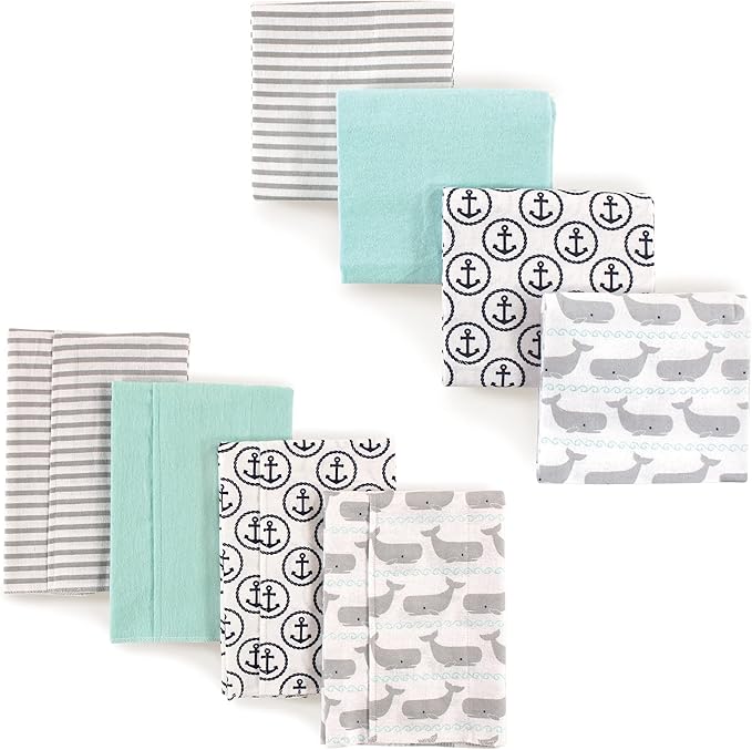 Hudson Baby Unisex Baby Cotton Flannel Burp Cloths and Receiving Blankets, 8-Piece, Gray Whale, One Size