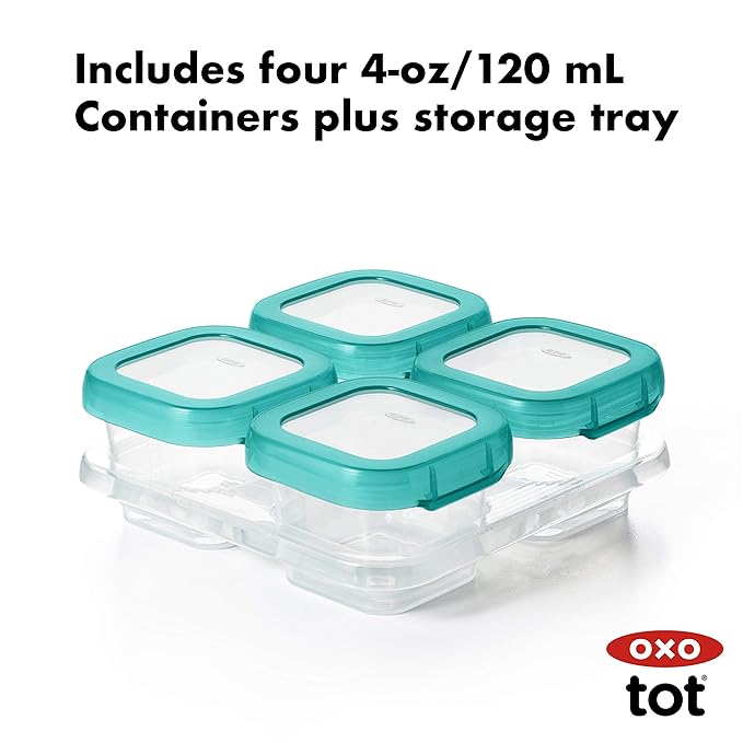 OXO Tot Baby Blocks Freezer Storage Containers Teal (2 Oz and 4 Oz)