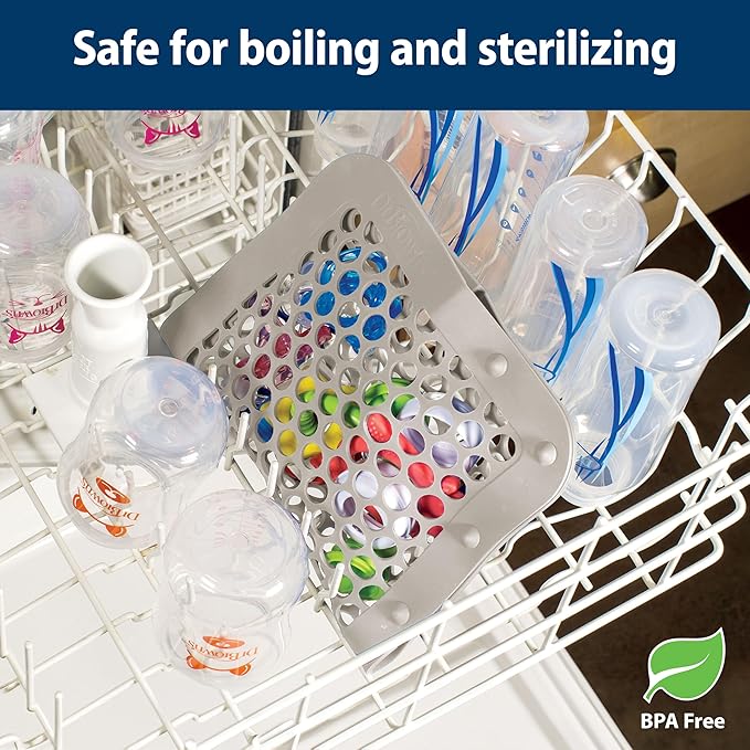 Dr. Brown's Dishwasher Bag with Adjustable Sizing, 100% Silicone, for Baby Bottles, Parts, Nipples, Breast Pump Accessories, and Pacifiers, Gray, BPA-Free, 1-Pack