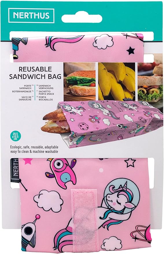 NERTHUS FIH 880 Reusable Unicorn Snack Bag, Eco-Friendly, Adaptable, Easy to Clean and Machine Washable