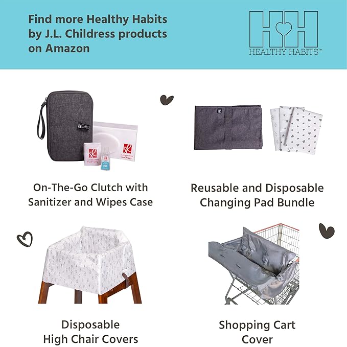 J.L. Childress Healthy Habits Disposable Changing Pads for Babies - Diaper Changing Table Covers, Baby Travel Essentials, Absorbent Liner Pads, Leak-Resistant, 26"x18" - Stars/Hearts/Arrows, 24 Count