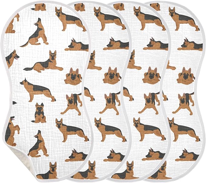 vvfelixl Baby Burp Cloths German Shepherd Dogs Baby Newborn Cotton Burping Cloths Set Baby Washcloths 4 Pack White