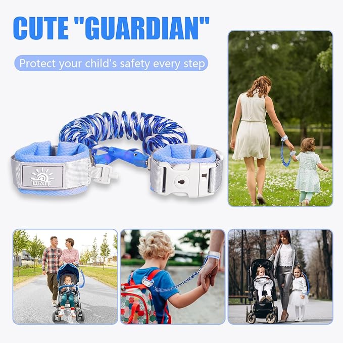 Anti-Lost Wrist Link, Blue Reflective Anti-Lost Wrist Chain with Child Lock 6.56 feet.