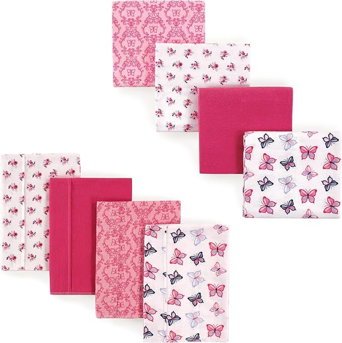 Hudson Baby Unisex Baby Cotton Flannel Burp Cloths and Receiving Blankets, 8-Piece, Butterflies, One Size