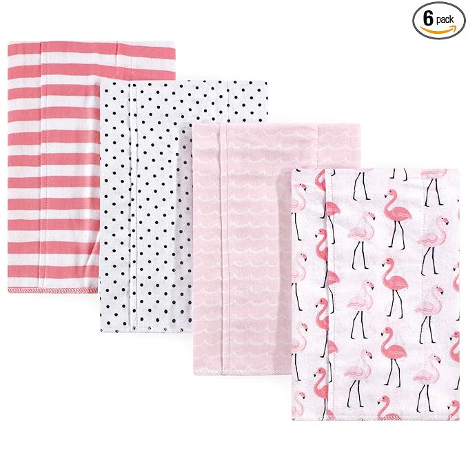 Hudson Baby Unisex Baby Cotton Flannel Burp Cloths, Flamingos, One Size